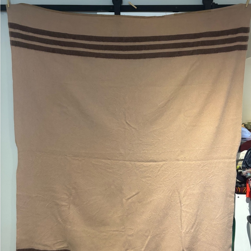Tan Blanket with Brown Stripes